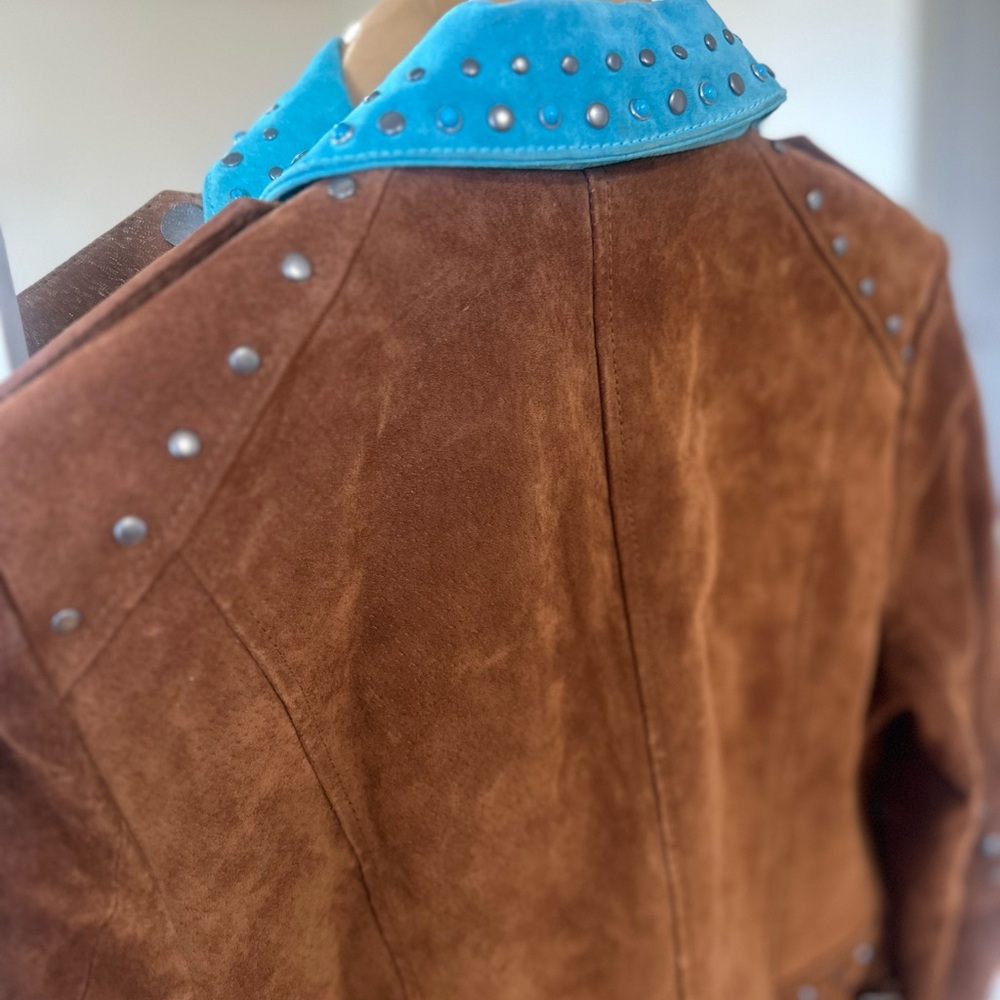 Bagatelle Brown and Blue Leather Jacket - Picture 9 of 9